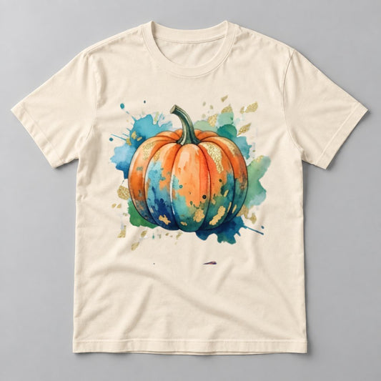 Watercolor Splash Pumpkin tee in Natural