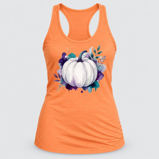 White Pumpkin Purple Splash racerback tank in Light Orange