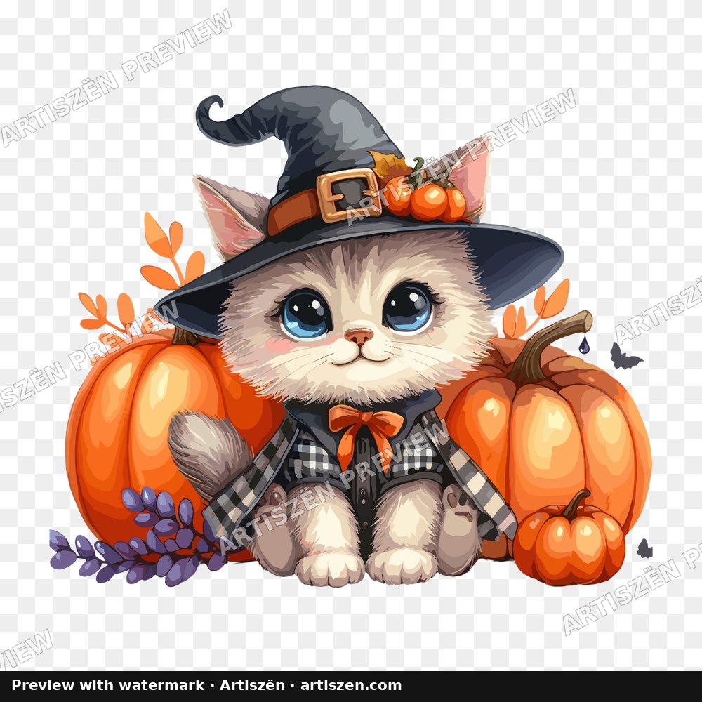Witch Kitty Pumpkins PNG preview