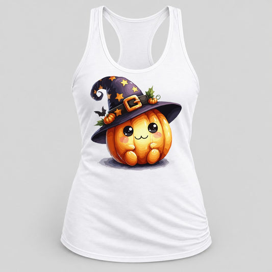 Witchy Pumpkin Cutie racerback tank in White