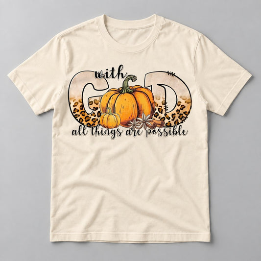 With God All Things Are Possible Pumpkin tee in Natural