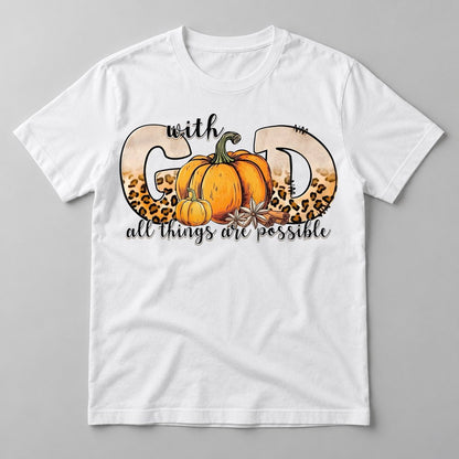 With God All Things Are Possible Pumpkin tee in White