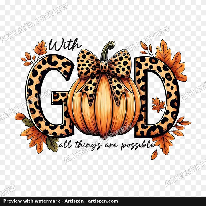 With God Leopard Bow Pumpkin PNG preview