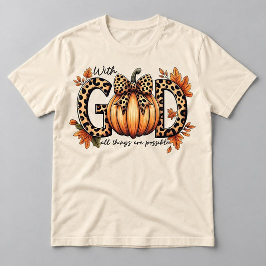 With God Leopard Bow Pumpkin tee in Natural