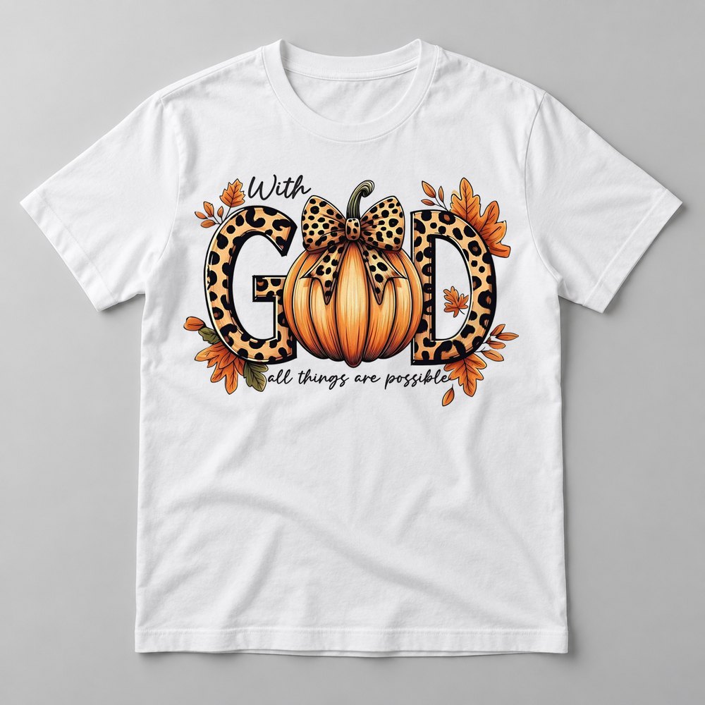 With God Leopard Bow Pumpkin tee in White