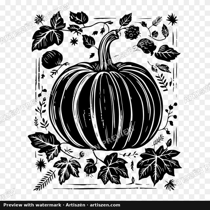 Woodcut Pumpkin Black PNG preview