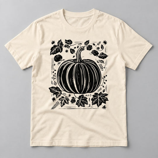 Woodcut Pumpkin Black tee in Natural