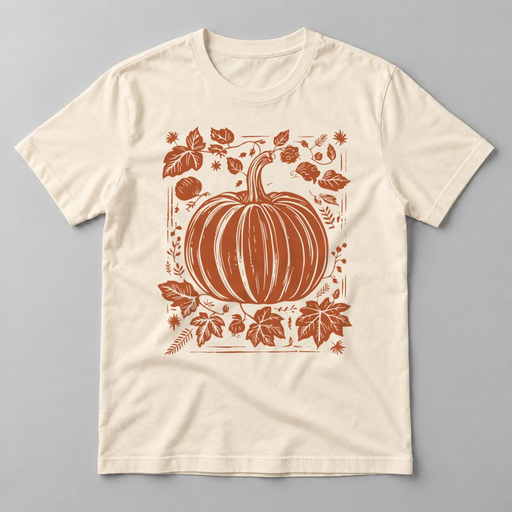 Woodcut Pumpkin Rust tee in Natural