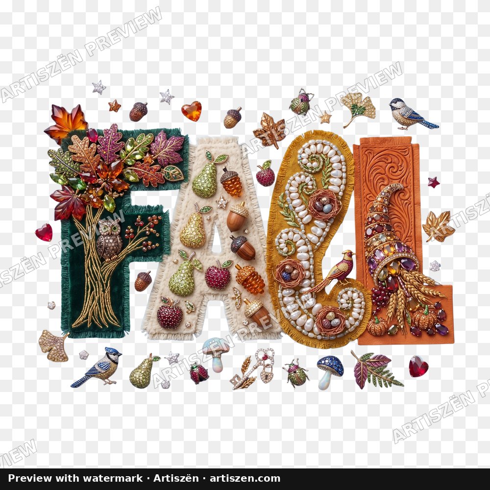 Woodland Jewel Fall Letters PNG preview