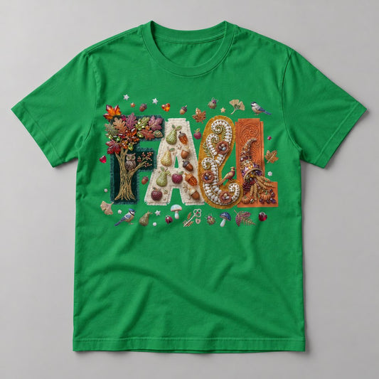 Woodland Jewel Fall Letters tee in Kelly Green
