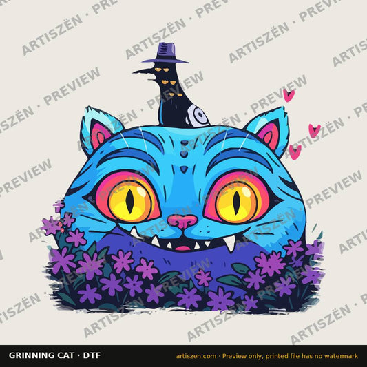Grinning Cat DTF transfer preview