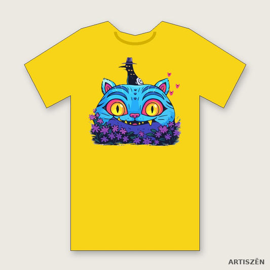 Grinning Cat tee in Yellow