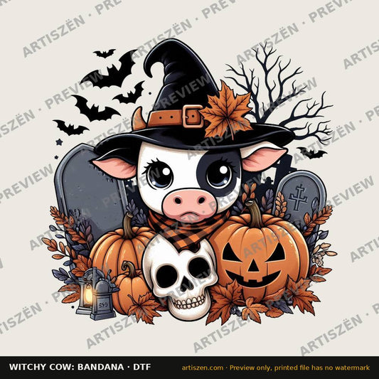 Witchy Cow: Bandana DTF transfer preview