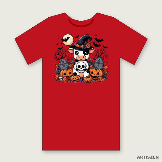 Witchy Cow: Full Moon tee in Red