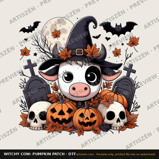 Witchy Cow: Pumpkin Patch DTF transfer preview