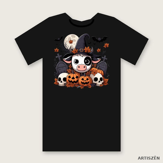 Witchy Cow: Pumpkin Patch tee in Black