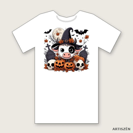 Witchy Cow: Pumpkin Patch tee in White