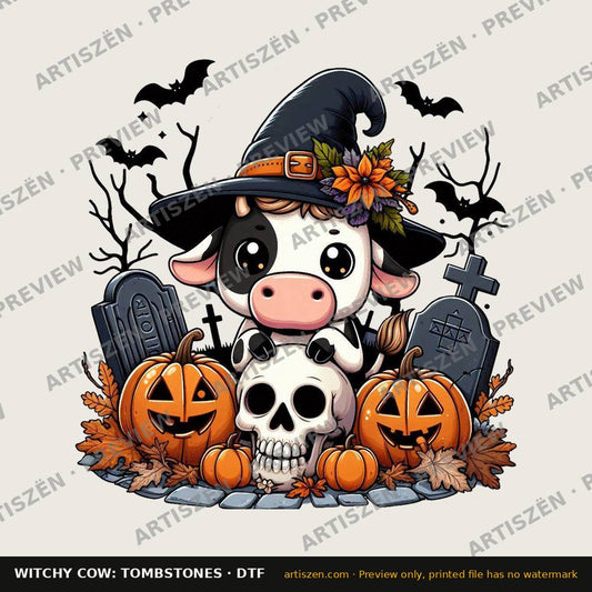 Witchy Cow: Tombstones DTF transfer preview