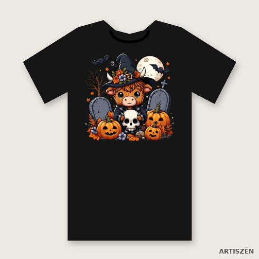 Witchy Highland Cow: Flannel tee in Black
