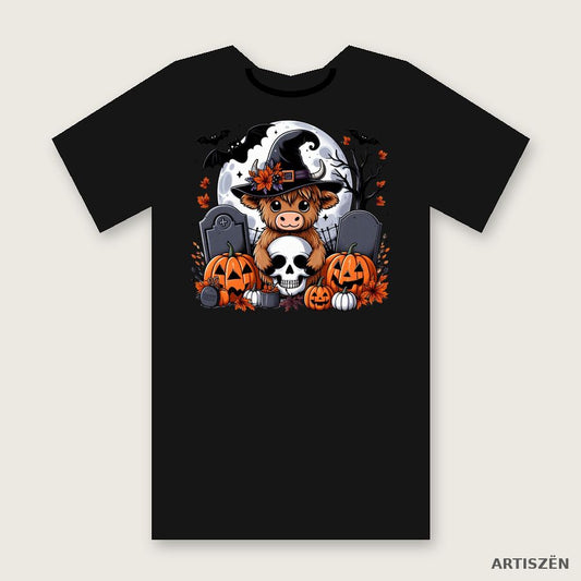 Witchy Highland Cow: Moonlight tee in Black