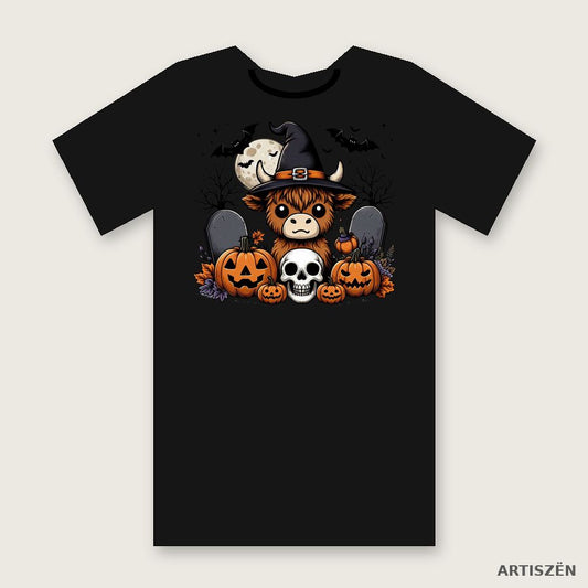 Witchy Highland Cow: Skull tee in Black