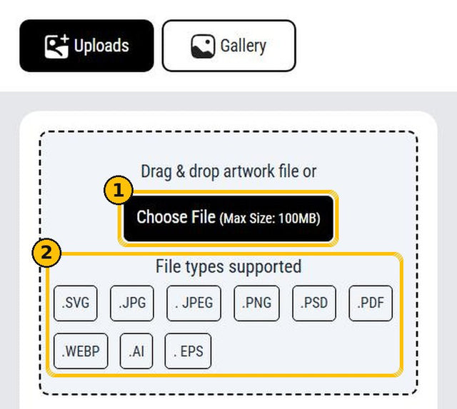 Upload window with the Choose File button and supported file types