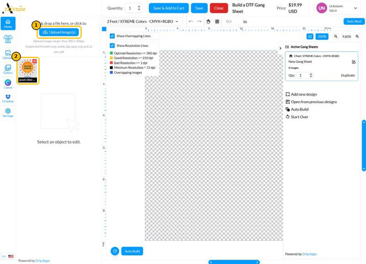 Upload Image(s) button and uploaded thumbnail