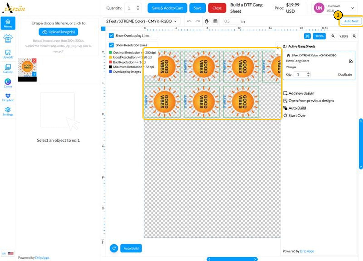Designs arranged with Auto Nest