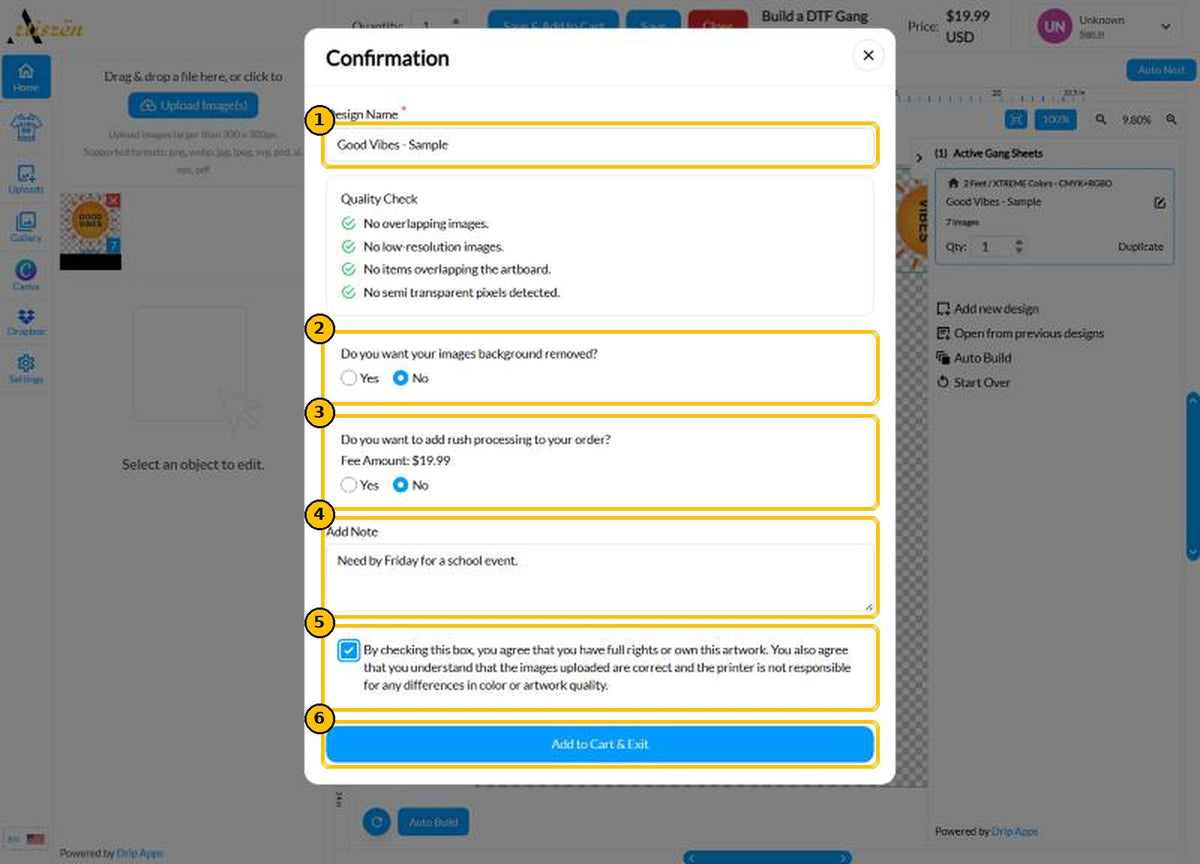 Confirmation window before adding to cart